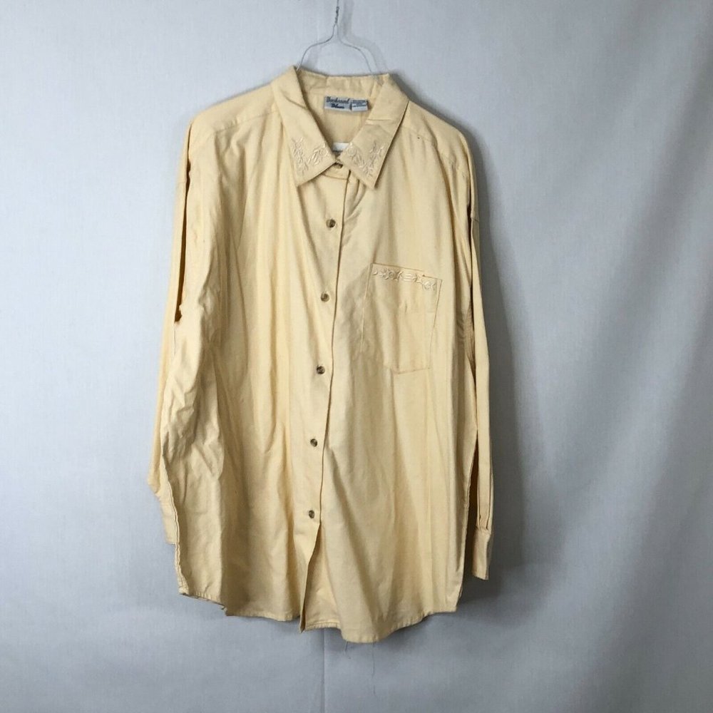 Backroad Blues Womens Yellow Embroidered Long Sleeve Button Up Shirt Top Sz 20W